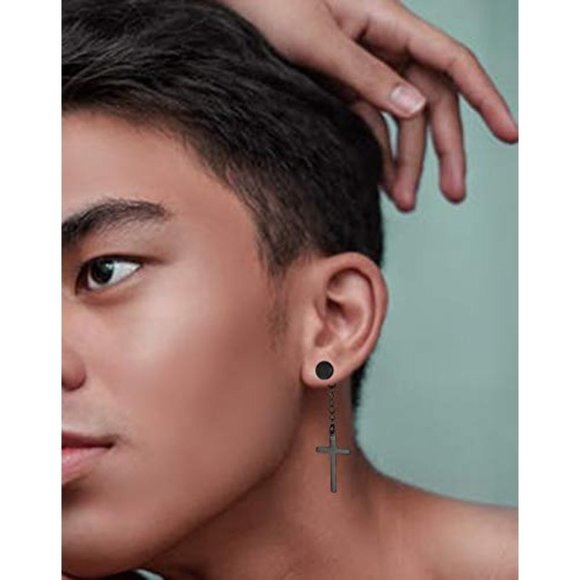 15 Pairs PUNK Stainless Steel Cross Dangle Hinged Earrings Hoop SET - Picture 4 of 6